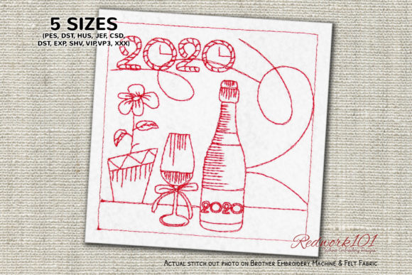 New Year Champagne Bluework Embroidery